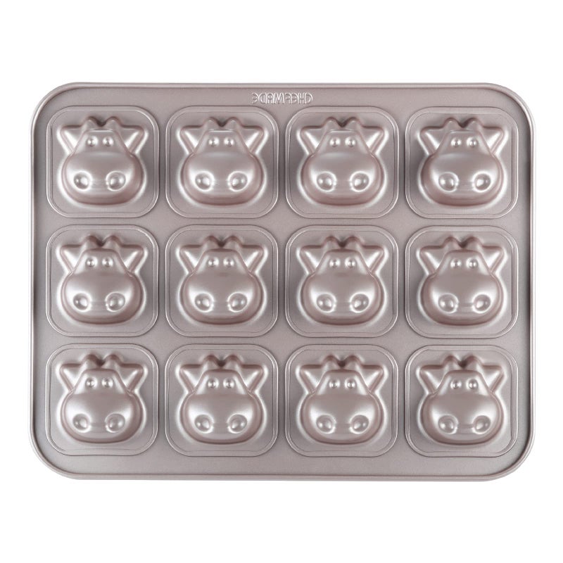 CHEFMADE Cows Cake Pan, 12-Cavity Non-Stick Animal Muffin Bakeware for Oven Baking (Champagne Gold) - Image 1